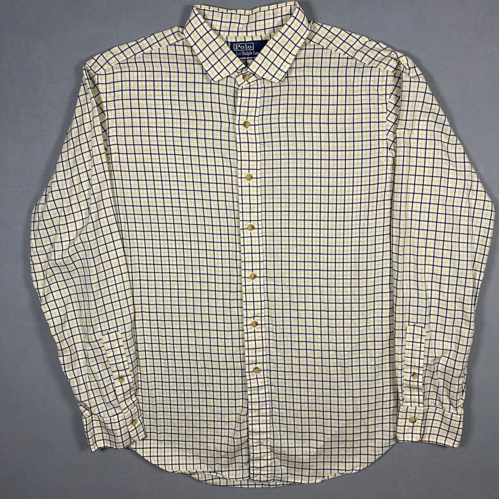 Polo Ralph Lauren Mens XL Tattersall Check Button Down Shirt Yellow Black Cotton - Picture 2 of 7